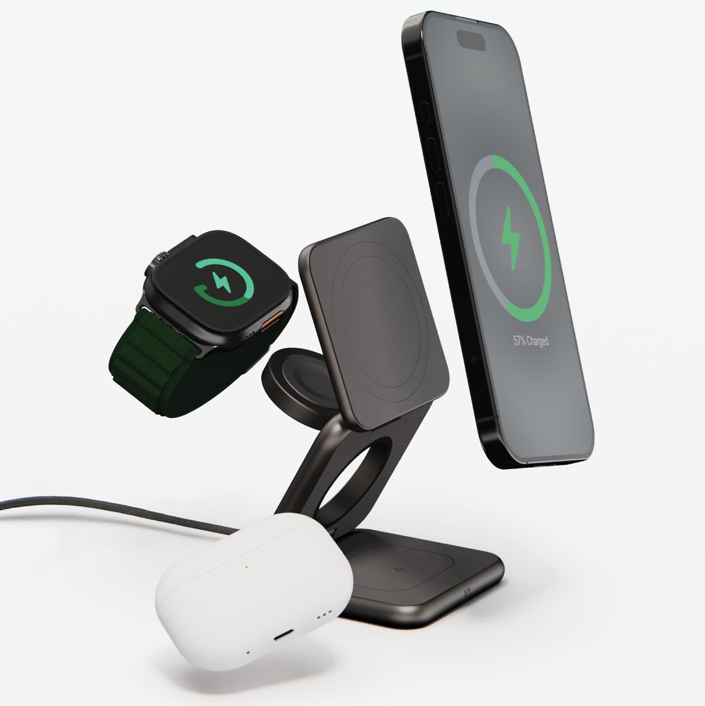 𝗛𝗜𝗥𝗢𝗧𝗢 3 in 1 Wireless Charging Station for iPhone Magnetic Portable, Foldable Fast Wireless Charger Stand for iPhone 16/15/14/13/12, AirPods Pro 4 3 2 Apple Watch