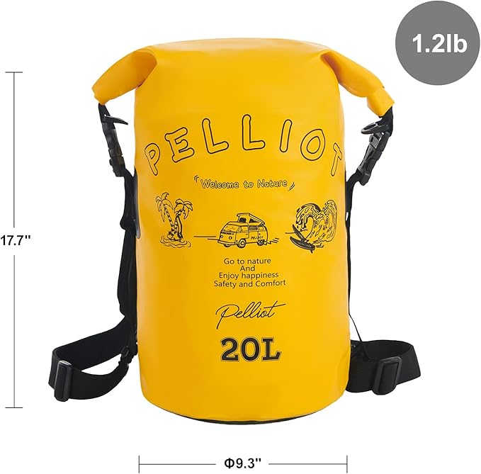 20L Waterproof Dry Bag Tough & Water-repellent Storage Bag with Adjustable Shoulder Straps Lightweight Portable Backpack Dry Bags for Kayaking Boating Camping Yellow