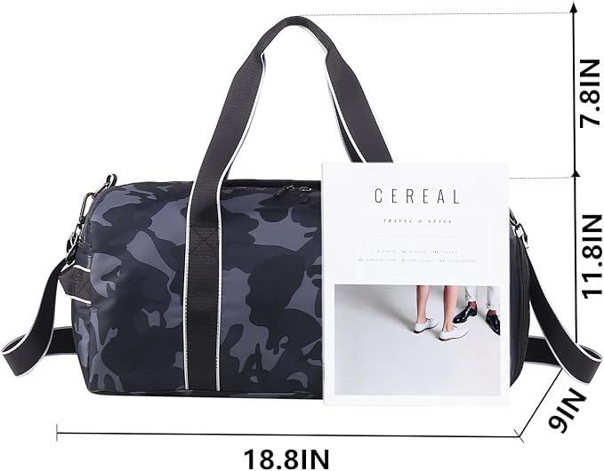 Kids Overnight Duffle Bag Girls Boys Sports Gym Bag with Shoe Compartment Wet Pocket Camouflage travel bag(Grey)