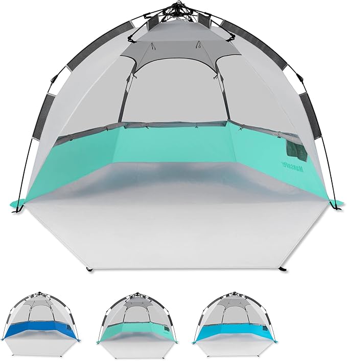 2-3 Person Large Instant Pop Up Beach Tent, UV Protection Portable Easy Setup Sun Shade Shelter, Extended Floor with 3 Ventilating Mesh Windows for Outdoor Camping Fishing (Green)
