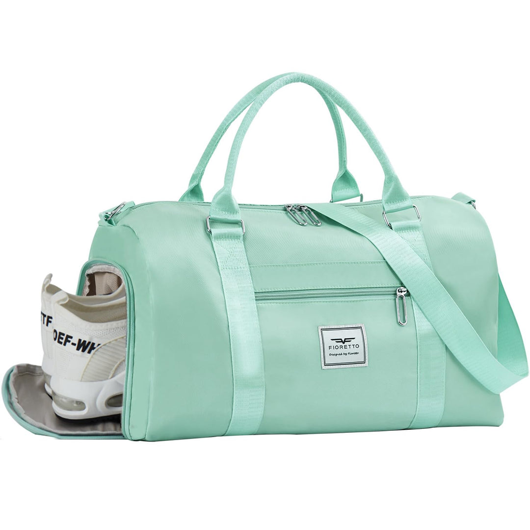 FIORETTO Womens Gym Tote Duffle Bag with Wet Pocket & Shoe Compartment, Sports Duffel Overnight Weekender Hospital Workout Carry on Bag for Girls, Ideal for Travel, Swimming, Dance, Ballet Green