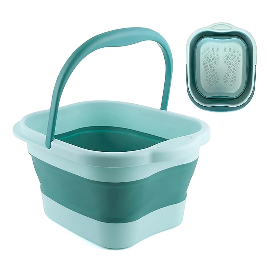 WMHYLYH Collapsible Foot Spa Bath Massager for Dry Cracked Feet, Feet Soaking Tub with Massage Acupoint, Pedicure Foot Soak Basin Plastic Bucket with Handle (Blue)
