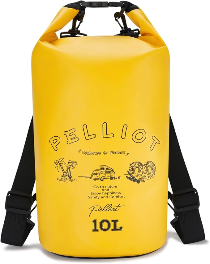 Waterproof Dry Bag 10L Tough & Water-repellent Storage Bag with Adjustable Shoulder Straps Lightweight Portable Backpack Dry Bags for Kayaking Yellow