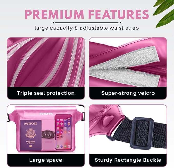 2-Pack Waterproof Fanny Pack, Phone Pouch with Waist Strap, 9x6.7 Inch Dry Bag for Phone, Cash, and Valuables – for Swimming, Kayaking, Boating, Snorkeling, and Water Sports (2, Pink + White)
