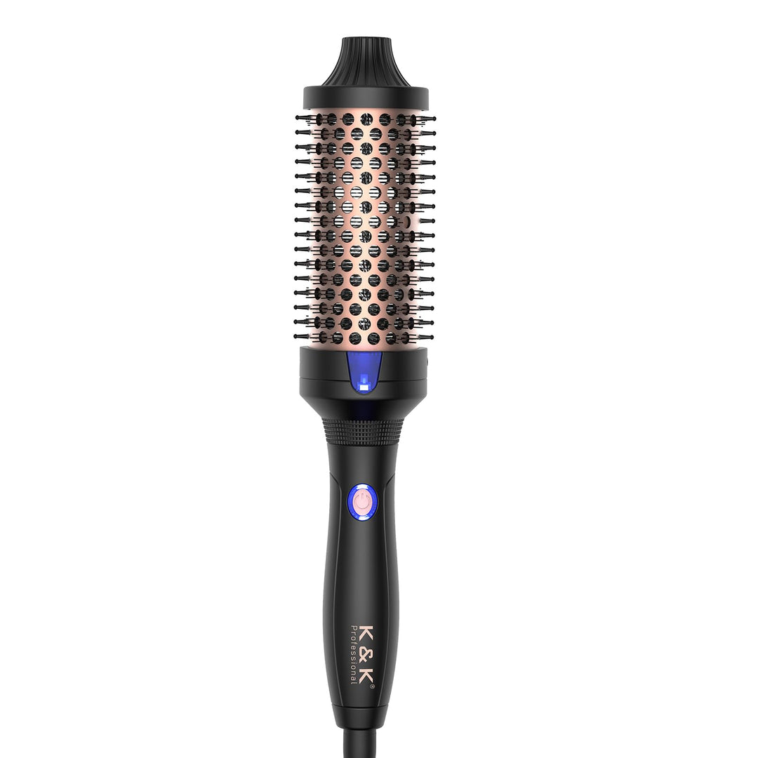 K&K 1.77 Inch Heated Curling Brush With Ceramic Tourmaline Ionic Technology For Volumizing And Loose Curls (Black)