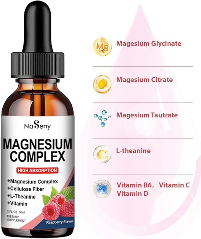 400mg Magnesium Drops, Magnesium Glycinate Vitamin Blend for Kids, High Absorption - for The Whole Family Overall Wellness, Non-GMO & Gluten Free (60ML/Raspberry)