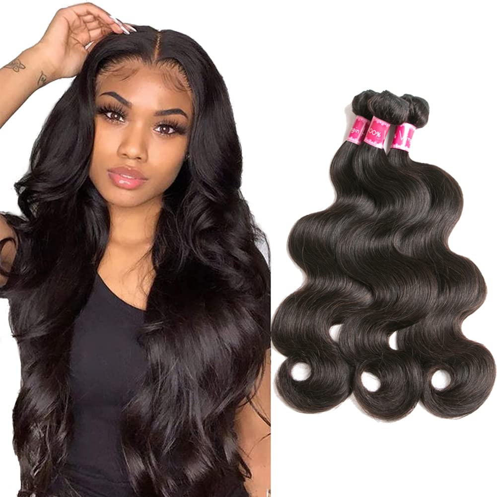 Beauty Queen Brazilian Body Wave Human Hair Bundles (18 20 22 Inch) 10A Bundles Human Hair 100% Unprocessed Weave 3 Bundles Virg