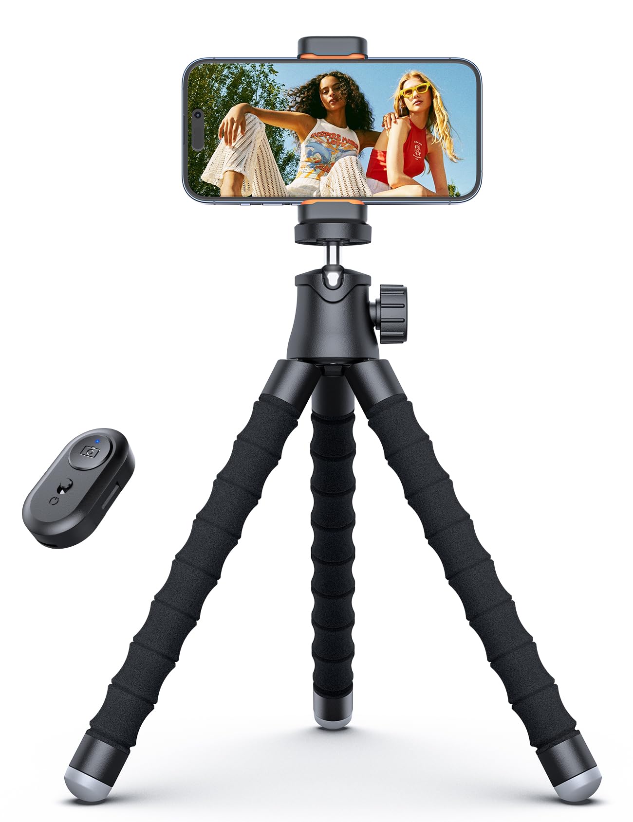 Phone Tripod, Portable and Flexible Phone Stand for Video Recording with Wireless Remote, 360° Rotating Tabletop & Travel Tripods for iPhone, Smartphones, Camera