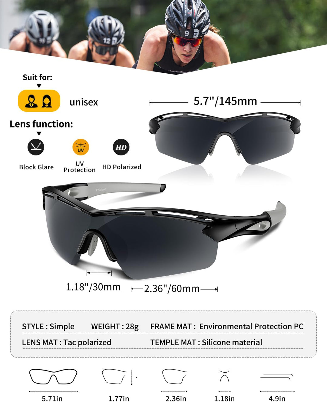 Polarized Sports Sunglasses for Men Women Youth Baseball Cycling Running Driving Fishing Tennis Golf Motor TAC UV400 TR90