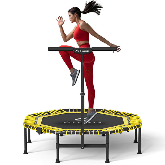 CLORIS 38in/40in/48in Folding Trampoline Mini Rebounder Fitness Trampoline with Adjustable Foam Handle for Kids/Adult, with safty Padded Cover Best Gift for Kids/Adult (Yellow)… (48in-Yellow)