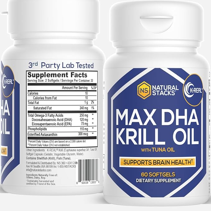 Antarctic Krill Oil Supplement - DHA EPA Omega 3 Supplement with Antioxidant Astaxanthin - Omega 3 Fish Oil to Support Brain, Heart & Joint Health - 60 Krill Oil SoftGels