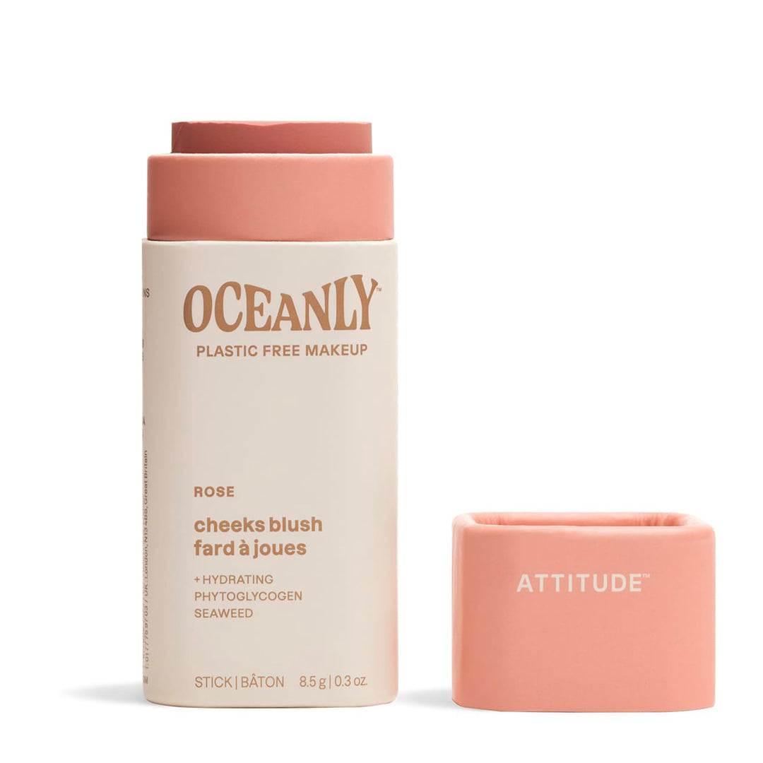 Attitude Oceanly Plastic-Free Lightweight Blush Stick, Titanium Dioxide-Free, Ewg Verified, Vegan & Cruelty-Free Makeup, Rose, 0