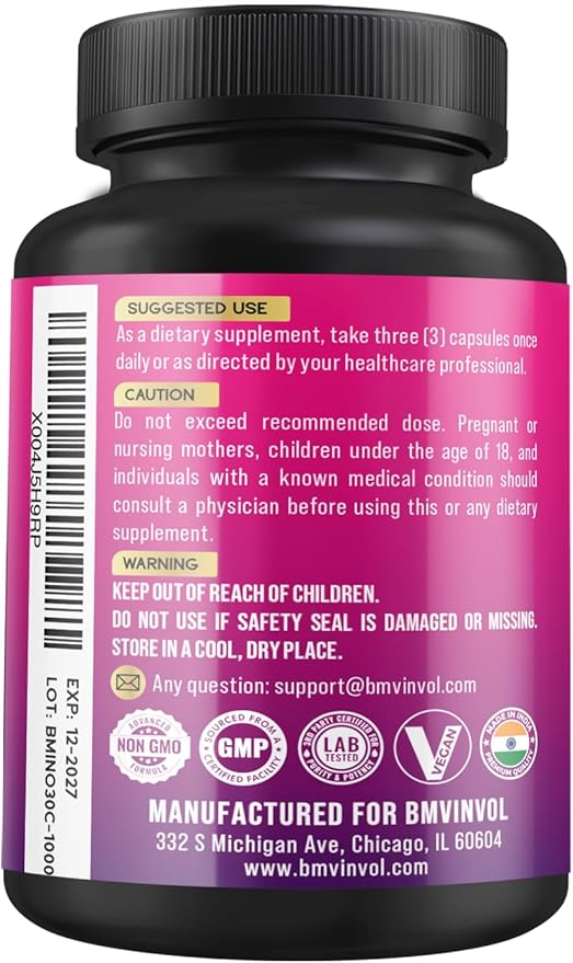 BMVINVOL Inositol Supplement - Myo-Inositol and D-Chiro Inositol Ideal 40:1 Ratio - Plus Berberine, Cinnamon, Ashwagandha + 5 More - 30 Capsules