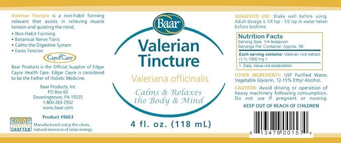 Baar Valerian Tincture, 4 oz