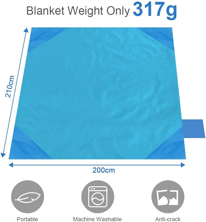 Picnic Blanket, Mini Pocket Beach Mat 78.8 x 82.7IN (5-7 People) Foldable, Lightweight Waterproof Sand Free, Foldable Thin Ground Sheet for Outdoor Camping Hiking Travel - with Hand Strap