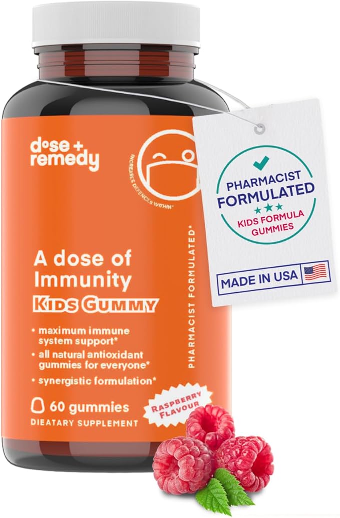A Dose of Immunity Kids Quercetin with Vitamin C, Zinc, Vitamin D, 100mg Quercetin Bromelain, Echinacea, Lung Immune Support Supplement, Immune Defense, Immunity Booster, 60 Gummy Count (Pack of 1)