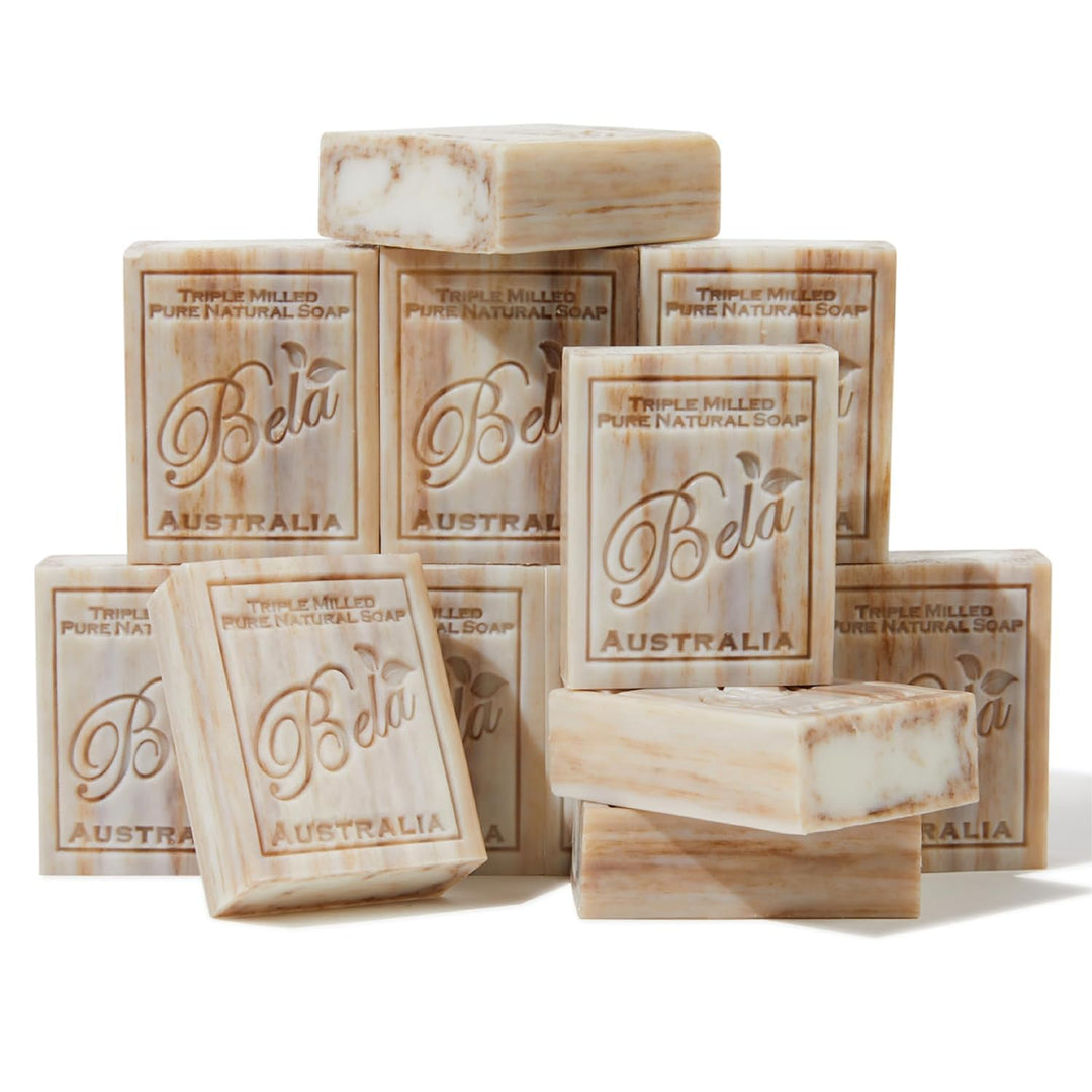 Bela Sandalwood Soap 3.3 Oz, Pack Of 12 French Triple Milled Bar Soap With Organic Shea Butter, Hand, Face And Body Wash Bar, Ma