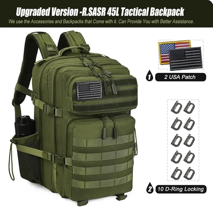 Military Tactical Backpack 45L Large Tactical Backpack for Men, Hiking Rucksack With Bottle Holder