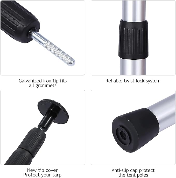 REDCAMP 33-98'' Aluminum Adjustable Camping Tarp Poles, Set of 2, 90" Telescoping Lightweight Tent Poles for Shelter, Hammock Rain Fly, Awning