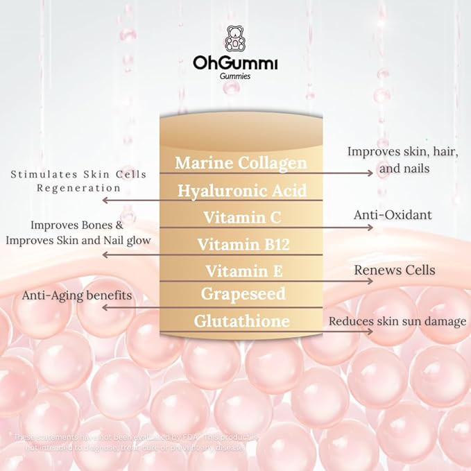 Marine Collagen Gummies 500mg + Hyaluronic Acid + Grapeseed + Vitamin C, B12, E (Vegetarian Collagen)