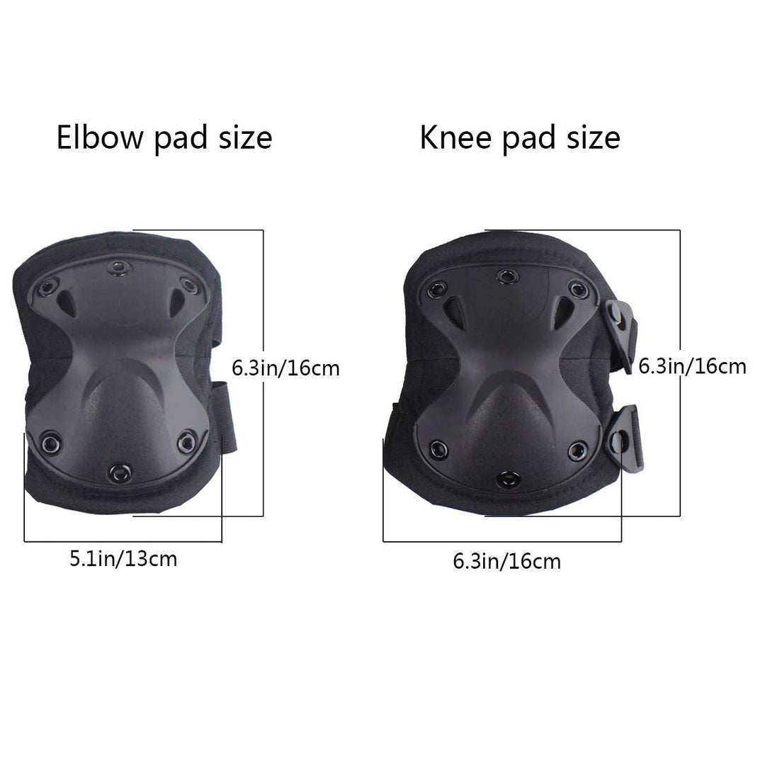 AOUTACC Tactical Combat Knee & Elbow Protective Pads Set for Outdoor CS Paintball Game Cycling Safety Skateboarding Gear Skates Knee Protection Guard Pads (Black)