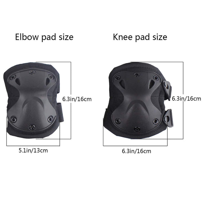 AOUTACC Tactical Combat Knee & Elbow Protective Pads Set for Outdoor CS Paintball Game Cycling Safety Skateboarding Gear Skates Knee Protection Guard Pads (Black)