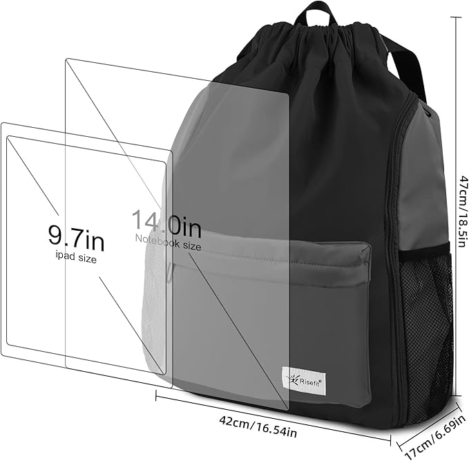 Drawstring Backpack with Mesh Pockets String Gym Bag Sackpack Sandproof Water Resistant Beach Backpack for Men Women