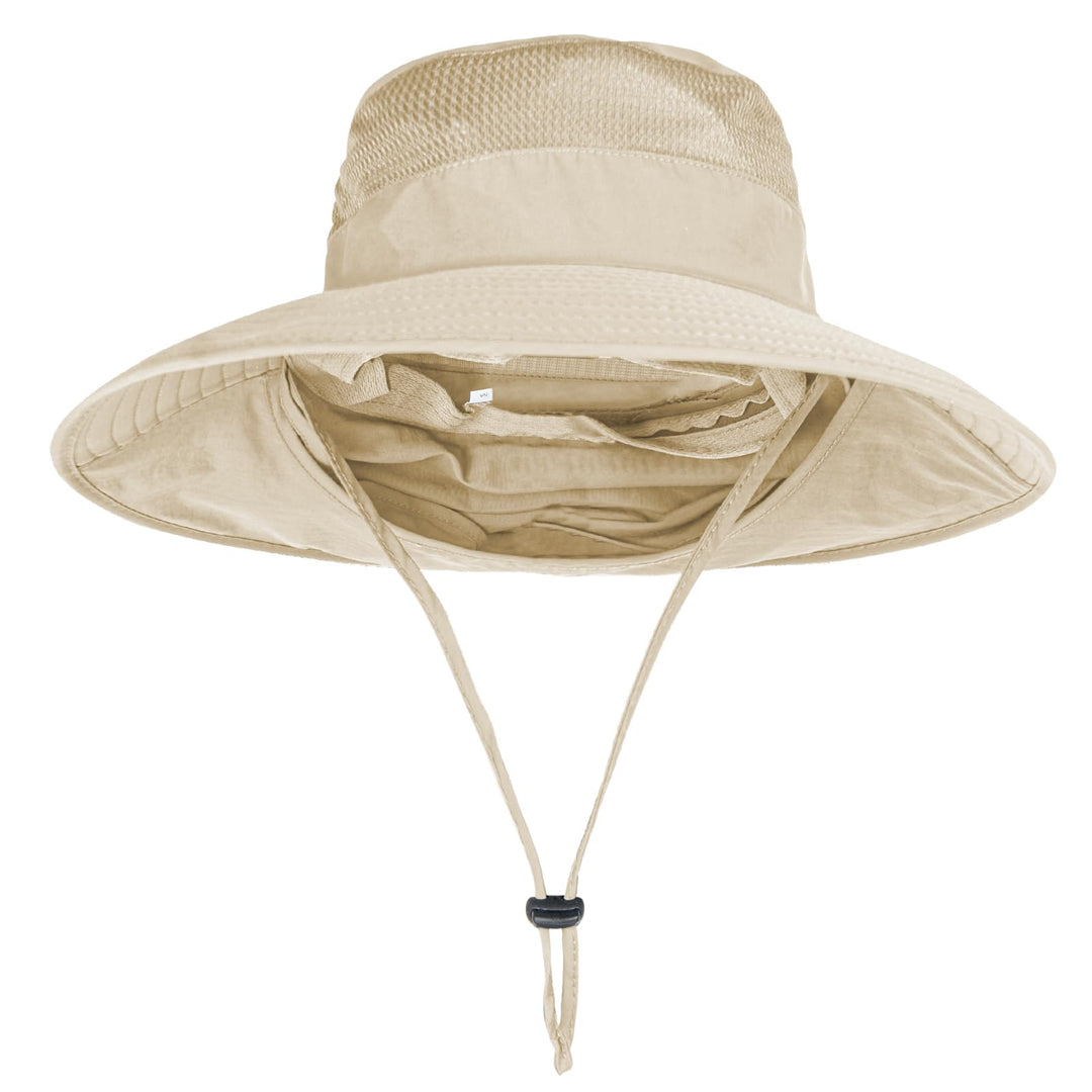 2Pack Sun Hats for Men Women Fishing Hat UPF 50+ Breathable Wide Brim Bucket Hats Summer UV Protection Safari Hat with Neck Flap Black/Beige