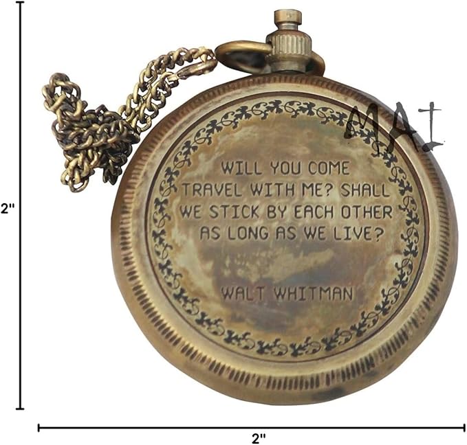 Will You Come Travel With Me? Shall We Stick By Each Other As Long As We Live? Vintage Quote Brass Compass with Wooden Box Scripture-WALT WHITMAN, Gifts Idea, Girls/Boys, Lovers, Husband, Wife, Fiancé
