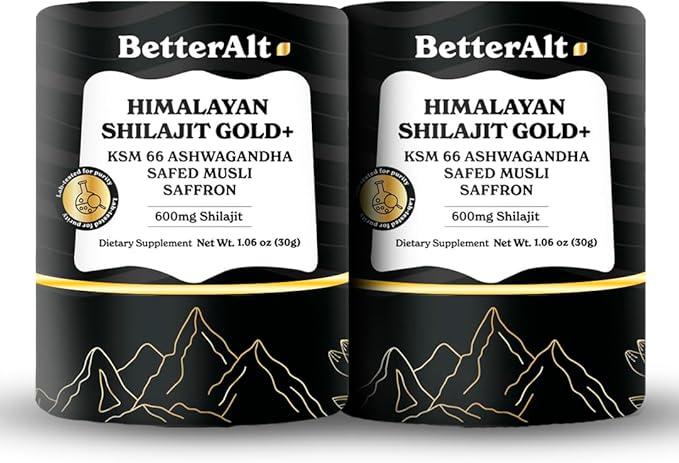 Pure Himalayan Shilajit Gold+ (Pack of 2) 60 gm| Enhances Recovery & Boosts Strength| 16,000 ft Sourced Blend with Ashwagandha, Safed Musli, Gokshura| Vegan & Lab Tested -600mg