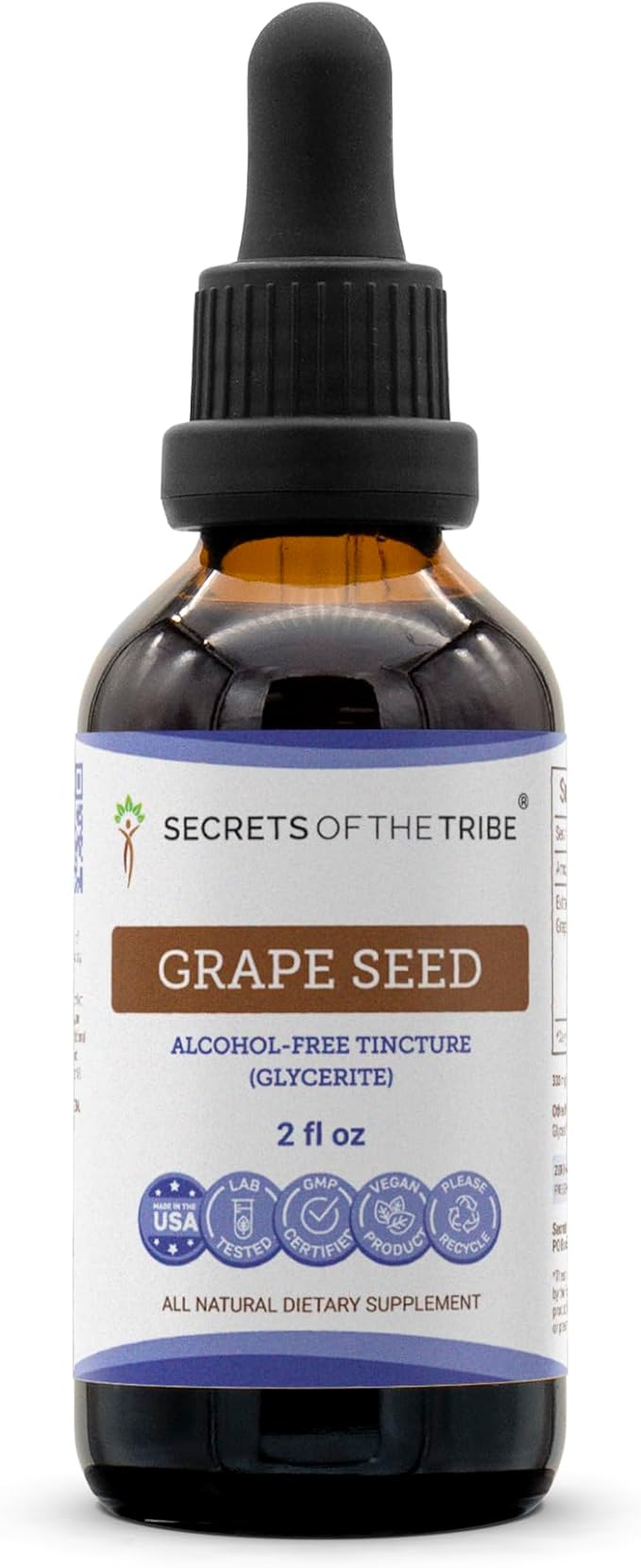Secrets of the Tribe Grape Seed Tincture Alcohol-Free Liquid Extract, Grape (Vitis Vinifera) Dried Seed (2 FL OZ)