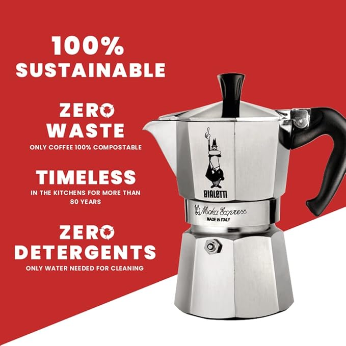 Bialetti - Moka Express: Iconic Stovetop Espresso Maker, Makes Real Italian Coffee, Moka Pot 1 Cup (2 Oz - 60 Ml), Aluminium, Silver