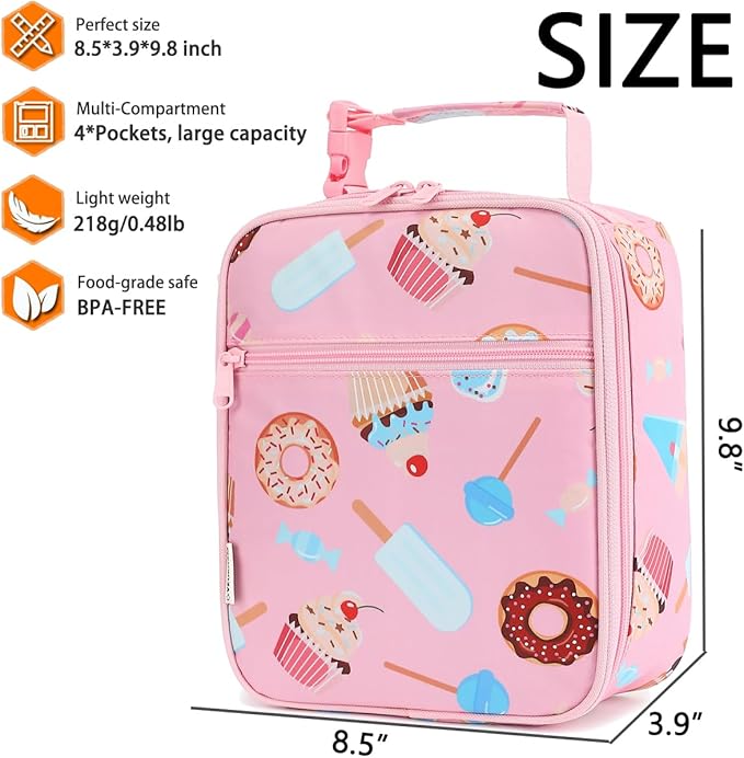 Lunch Box for Kids Boys Girls Men Women, Insulated Small Soft Cooler Lunch Bag Kit for School Work Picnic Travel - Reusable Portable lunchbox,Pink Cake