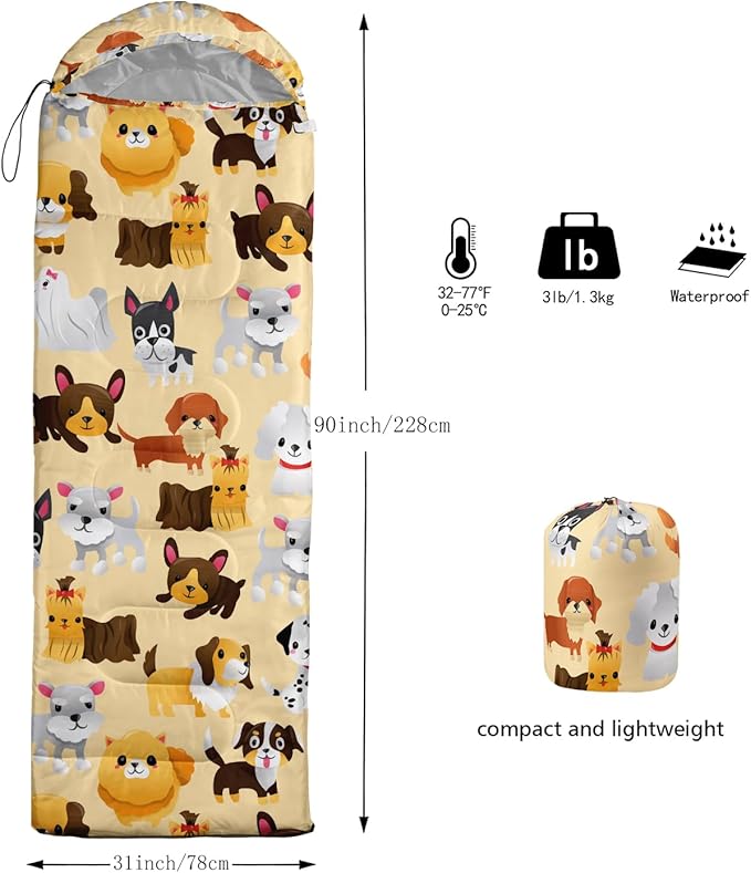 AILONEN Cartoon Fox Camping Sleeping Bag for Boys Girls Adults,Lightweight & Waterproof,3 Season Warm & Cold Weather,Portable,Kawaii Fox Printed Sleeping Bag,Traveling,Camping,Hiking
