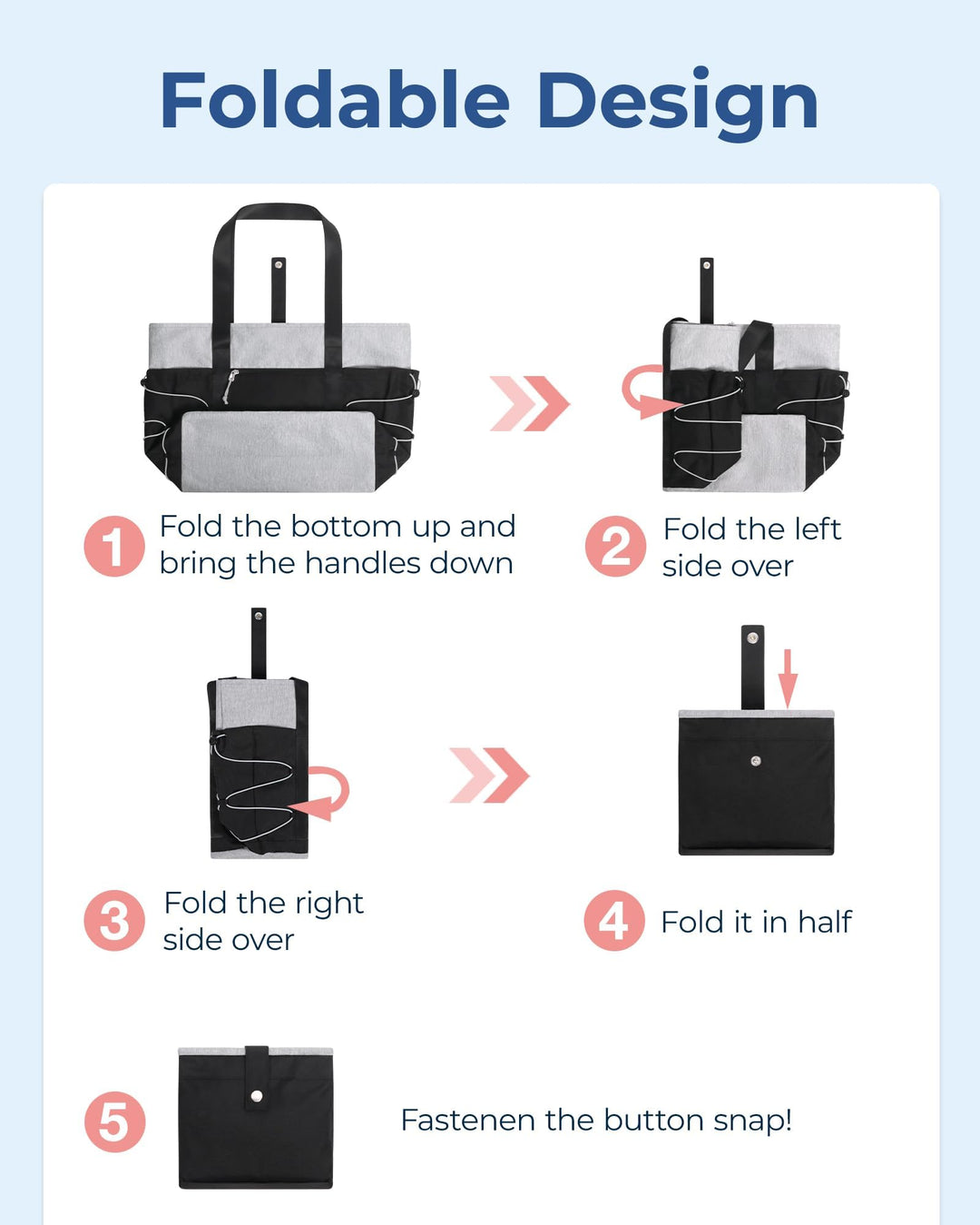 BAGSMART Tote Bag for Women, Foldable Tote Bag With Zipper Large Handbags Shoulder Bag Commuter bag for Travel/Work/Sport, Black