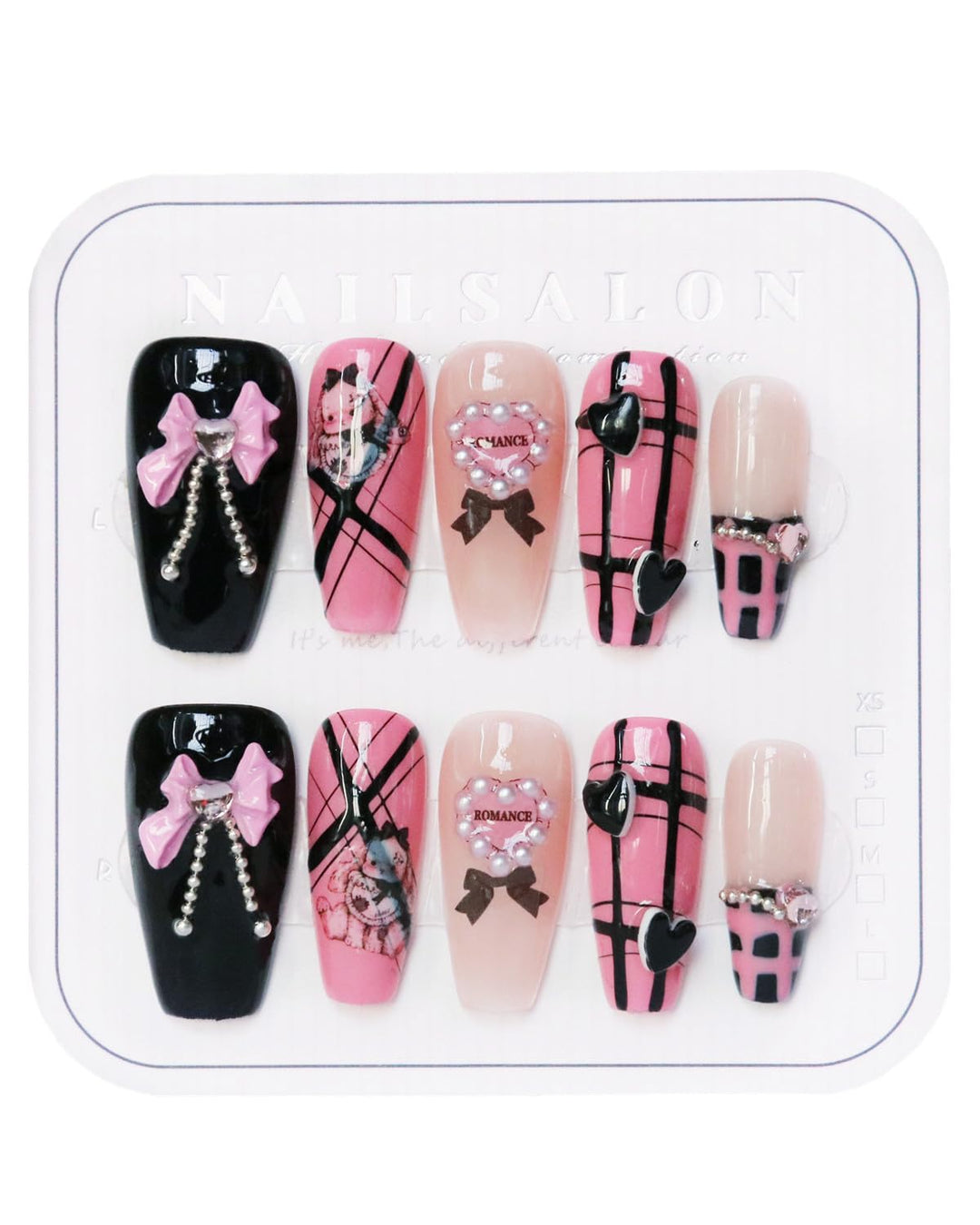 CAMILCY Press on Nails Handmade Nails Luxury Reusable Fake Nails For Girls Long Coffin Armor Pink Black Butterfly Hand Painted Salon Loveful Design Acrylic Gel UV Finished For Women 3D Nails 10PCS L