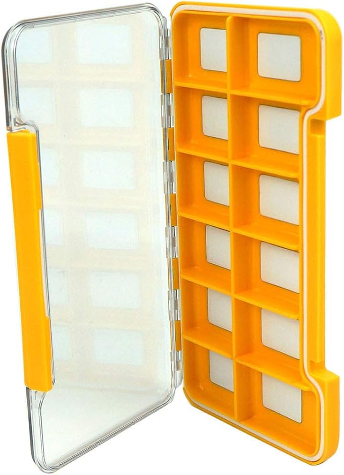 Aventik Waterproof Fly Fishing Boxes Supper Slim Transparent Plastic Easy Grip Foams Multi Magnetic Compartments Fishing Tackle Storage Trags 7.36"X4.02"X0.63"(Orange-H046L12C)