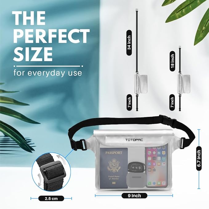 2-Pack Waterproof Fanny Pack, Phone Pouch with Waist Strap, 9x6.7 Inch Dry Bag for Phone, Cash, and Valuables – for Swimming, Kayaking, Boating, Snorkeling, and Water Sports (2, Pink + White)