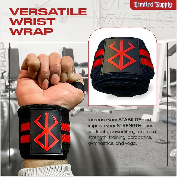 CROWN Anime Wrist Wraps Lifting Straps 24" for Men and Women - 1 Pair Each, Gym Accessories Support Weightlifting, Powerlifting, Strength Training, and Improve Workout, Black Brserk