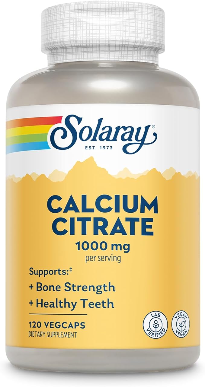 Solaray Calcium Citrate 1000mg - Chelated Calcium Supplement - Supports Bone Strength and Healthy Teeth - Easy to Digest - 60-Day Guarantee, Vegan - 30 Servings, 120 VegCaps