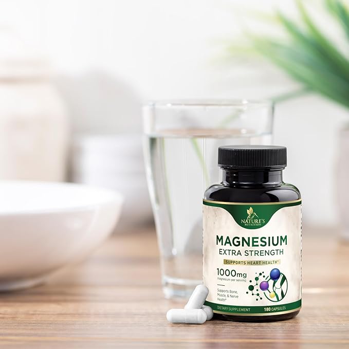 Magnesium Supplement (Citrate Oxide) 1000mg for Best Absorption, Supports Bone, Heart Health, Nerves, Muscles & Metabolism, Nature's Pure Magnesio Vitamin Pills, Bottled in USA, 180 Capsules
