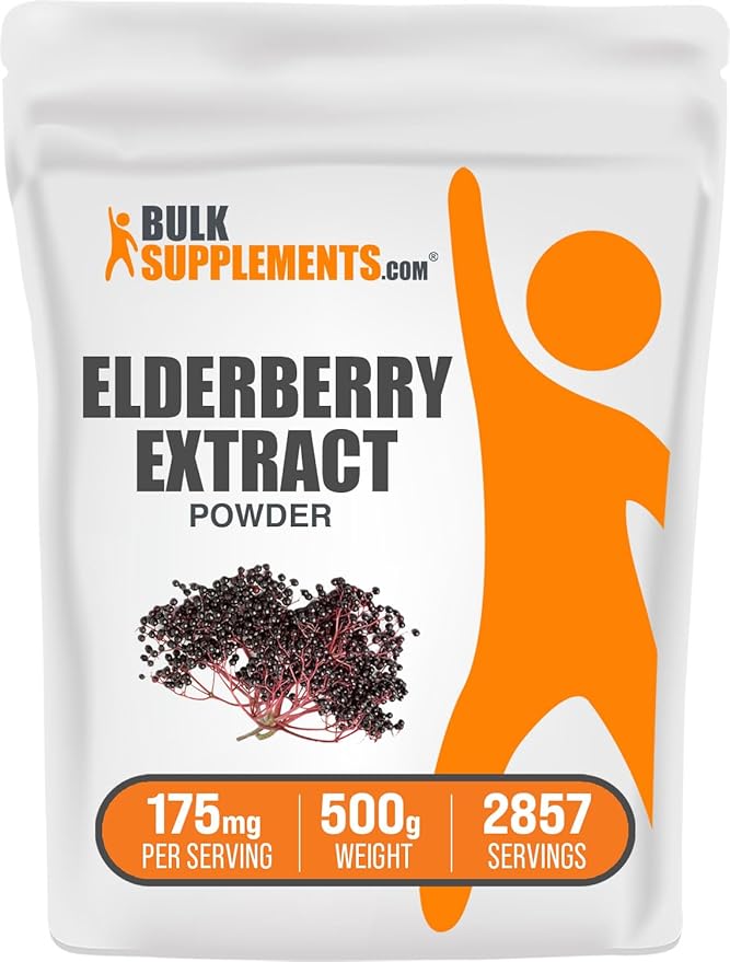BulkSupplements.com Elderberry Extract Powder - Elderberry Supplements, from Black Elderberry - for Immune Support, Gluten Free - 175mg per Serving, 500g (1.1 lbs) (Pack of 1)