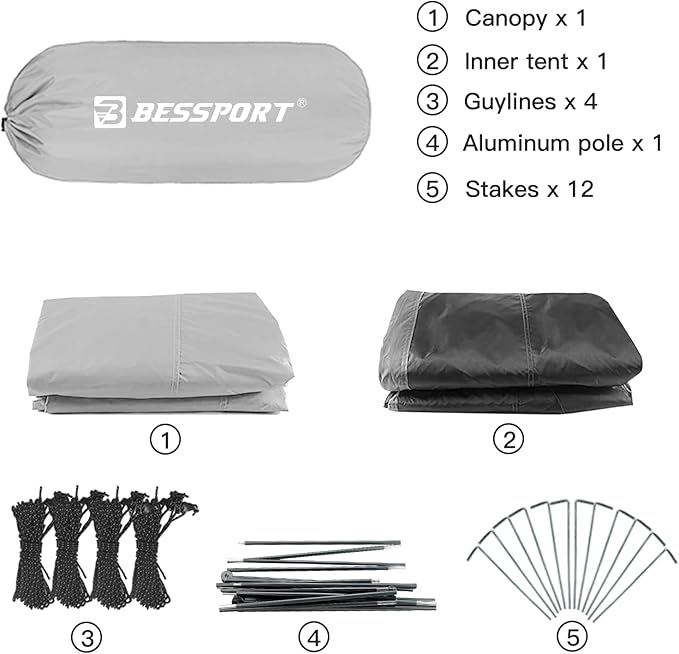 Bessport Camping Tent for 2-3 Person, Lightweight Backpacking Tent Waterproof Windproof Two Doors Easy Setup Double Layer Outdoor Tents for 3 to 4 Seasons, Suitable for Outdoor,Hiking,Camping