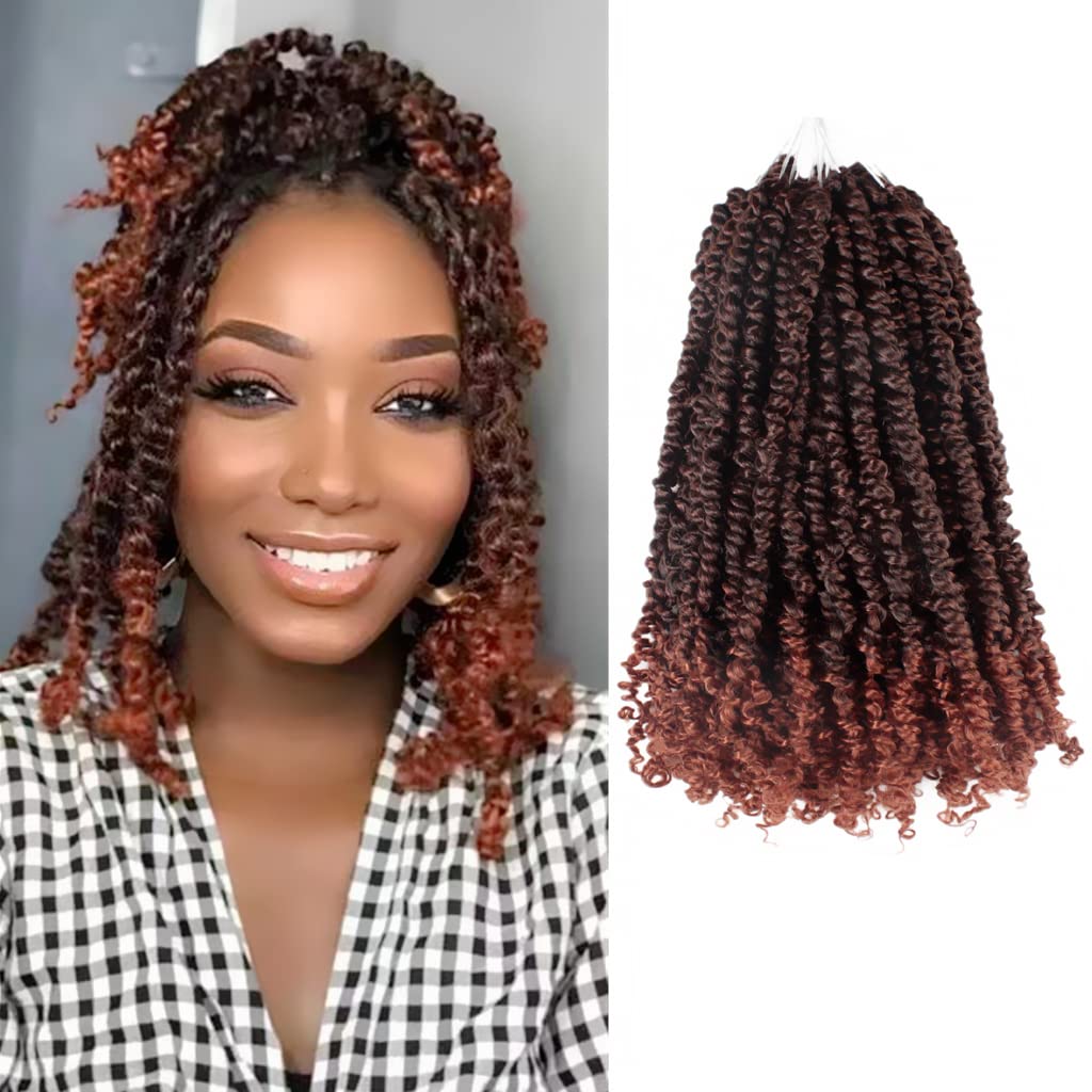 The Bohobabe Pre-Twisted Passion Twist Crochet Hair 14 Inch Short Pre-Looped Crochet Passion Twist Braiding Hair 8 Packs (T350)