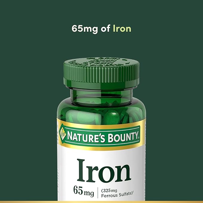Nature's Bounty Iron 65mg, 325 mg Ferrous Sulfate, Cellular Energy Support, Promotes Normal Red Blood Cell Production, 100 Tablets (Pack of 2)