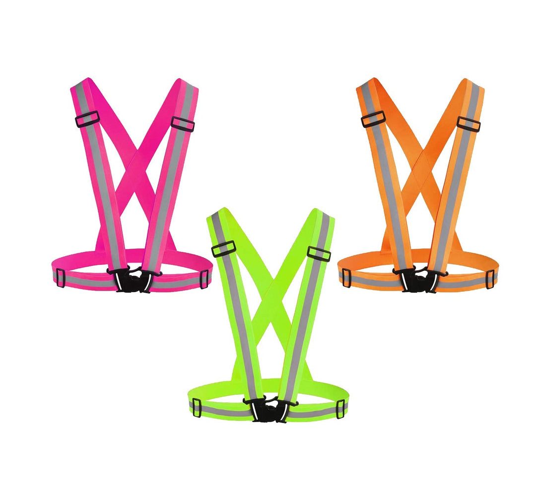 Awnuuw Reflective Vest Running Gear 3Pack, Adjustable Safety Vests High Visible Reflective Belt Straps for Night Running, Outdoor Cycling, Motorcycle, Dog Walking (Pink,Green,Orang)