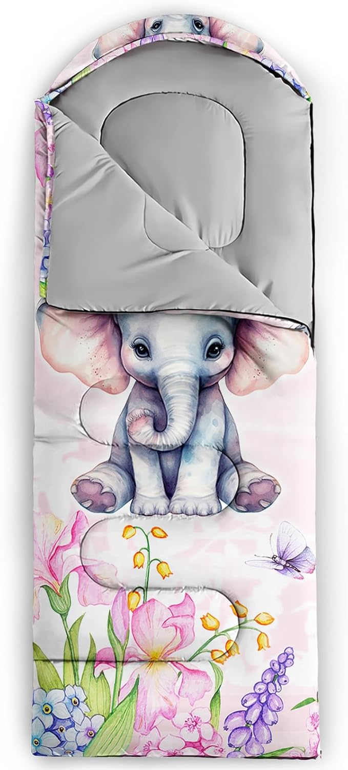 AILONEN Kids Floral Cat Camping Sleeping Bags,Lightweight & Waterproof,3 Season Warm & Cool Weather,Kawaii Kitten Sleeping Bags for Girls Adults,Travelling,Outdoors