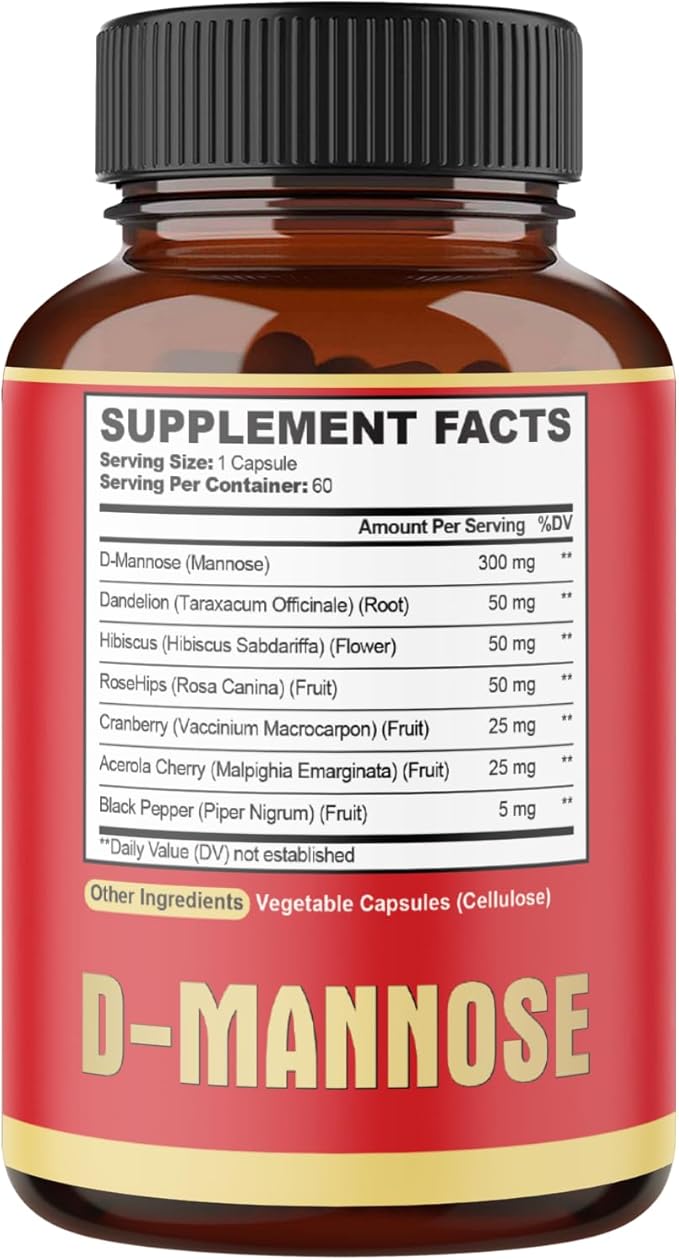 2 Packs 60 Counts 4 Months - D-Mannose Capsules - Natural Urinary Tract Health & Immune Support - 7in1 with Cranberry, Dandelion, Hibiscus & More
