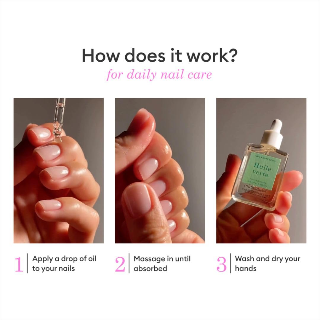 Manucurist Green Oil Nail Care - Nail & Cuticle Oil - Nourishes and Regenerates Nails and Cuticles - Promotes Growth - Blend of 6 Oils - 99% Bio-Sourced - Nail Care - 0.5 fl oz Bottle