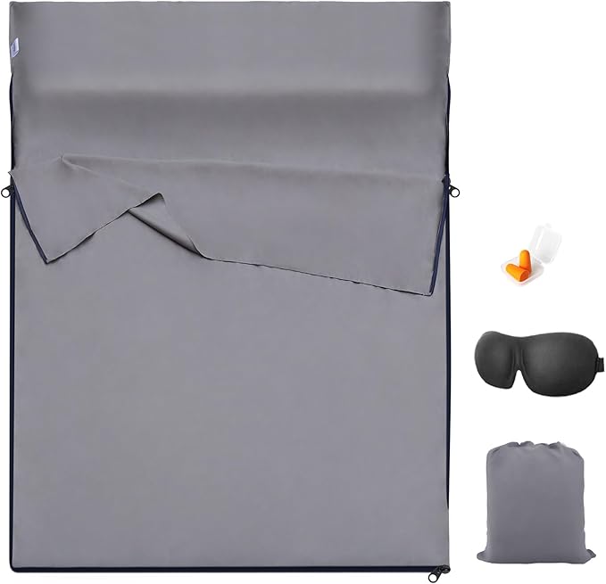 Sleeping Bag Liner,Adult Sleep Sack & Travel Sheets,Travel Sleep Sack for Backpacking, Hotels & Hostels - Lightweight Single & Double Travel Sheet Camping Sheets,Has Full Length Zipper